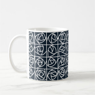Art Deco Rose Squares Stylised Floral navy blue Coffee Mug