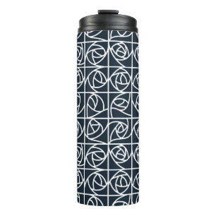 Art Deco Rose Squares Stylised Floral navy blue Thermal Tumbler