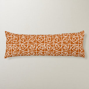 Art Deco Rose Squares Stylised Floral orange Body Cushion