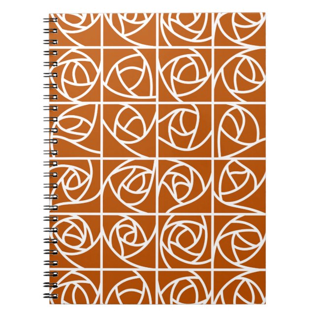 Art Deco Rose Squares Stylised Floral orange Notebook (Front)