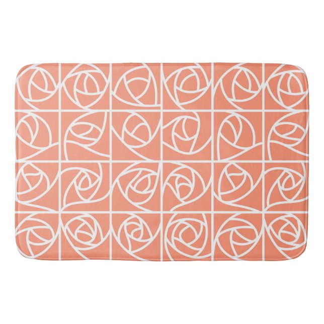 Art Deco Rose Squares Stylised Floral peach Bath Mat (Front)