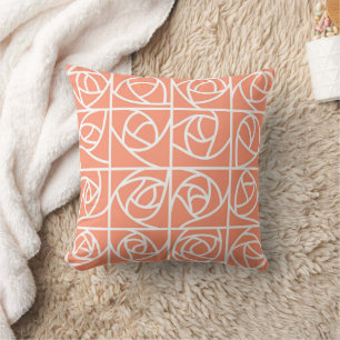 Art Deco Rose Squares Stylised Floral peach Cushion