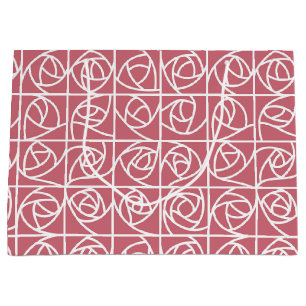 Art Deco Rose Squares Stylised Floral pink Large Gift Bag