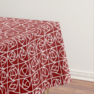 Art Deco Rose Squares Stylised Floral primary red Tablecloth