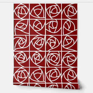 Art Deco Rose Squares Stylised Floral primary red Wallpaper
