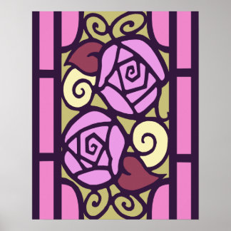 Art Deco Roses in Pink & Gold Poster
