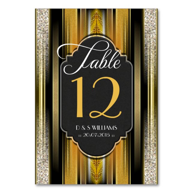 Art Deco Royal Gold Wedding Table Number Cards (Front)