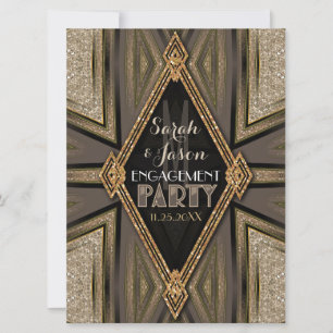 Art Deco Rustic Gold Romance Engagement Invitation