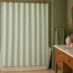 Art Deco Sage Green Fan Pattern  Shower Curtain