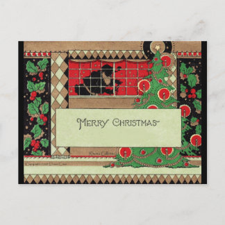 Art Deco Santa in the Window Holiday Postcard