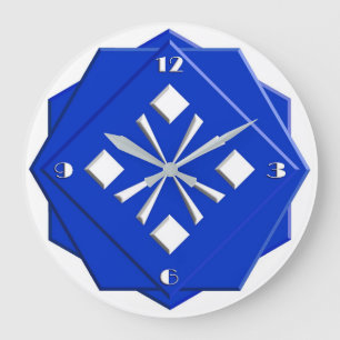Art Deco sapphire blue geometric pattern Large Clock
