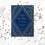 Art Deco Save the Date Diamond Navy Blue Gold<br><div class="desc">Real foil is here! Gold foil on custom colour background; choose from classic gold,  silver or rose gold.</div>