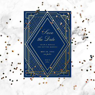 Art Deco Save the Date Diamond Navy Blue Gold
