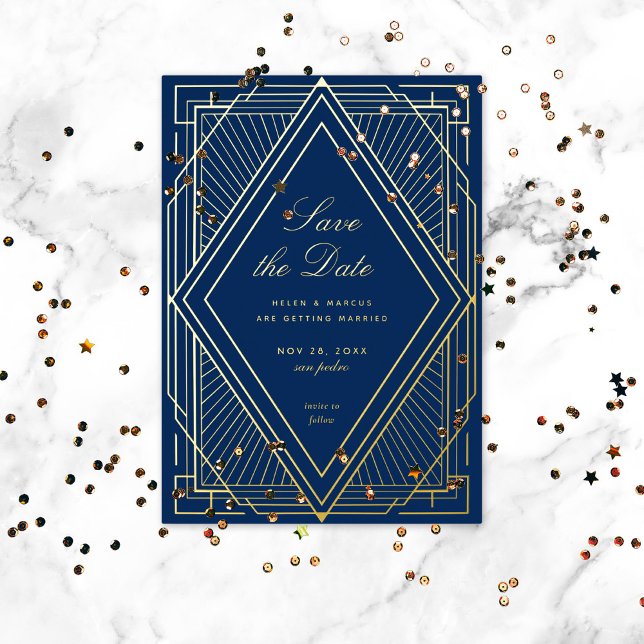 Art Deco Save the Date Diamond Navy Blue Gold (Creator Uploaded)