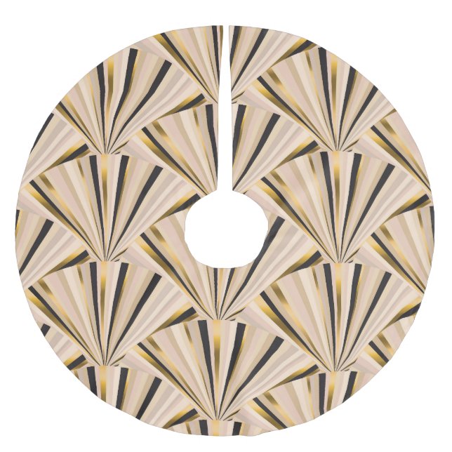 Art Deco Scales: Geometric Golden Glamour Brushed Polyester Tree Skirt (Front)