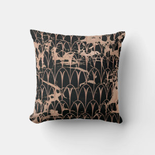 Art Deco Scales Geometry Black Rose Gold Marble Cushion