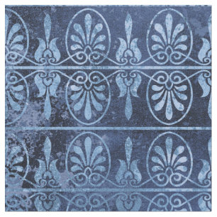 Art Deco Scrolls and Fans on Blue Fabric