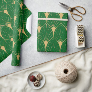Art Deco Seamless Pattern gold and green Wrapping Paper