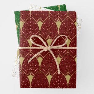 Art Deco Seamless Pattern gold and green Wrapping Paper Sheet