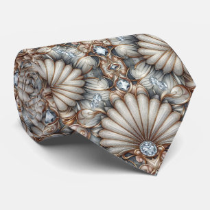 Art Deco Seashell Faux Diamond Faux Silk Tie