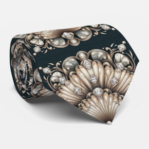 Art Deco Seashell Faux Diamond Faux Silk Tie