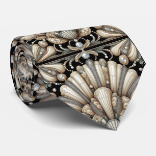 Art Deco Seashell Faux Diamond Faux Silk  Tie