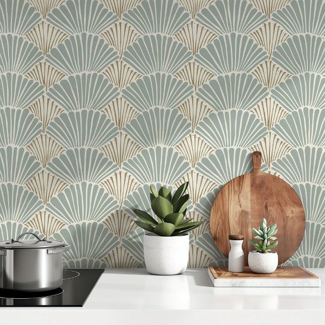 Art Deco Shell Blockprint Peel & Stick Wallpaper (Creator Uploaded)