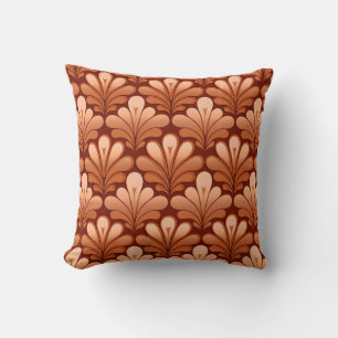 Art Deco Shell Pattern, Copper and Rust Brown Cushion
