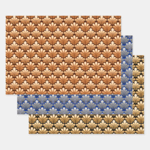 Art Deco Shell Pattern, Copper, Silver and Gold  Wrapping Paper Sheet