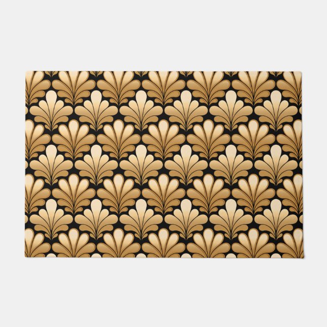 Art Deco Shell Pattern, Gold and Black Doormat (Front)