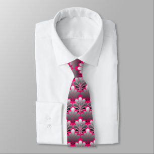 Art Deco Shell Pattern, Grey and Fuchsia Pink Tie