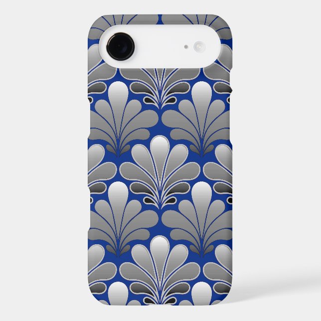 Art Deco Shell Pattern, Silver and Cobalt Blue (Back)