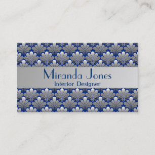 Art Deco Shell Pattern, Silver and Cobalt Blue  Bu Business Card