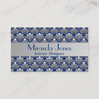 Art Deco Shell Pattern, Silver and Cobalt Blue  Bu Business Card