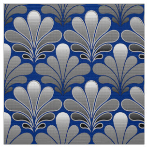 Art Deco Shell Pattern, Silver and Cobalt Blue Fabric