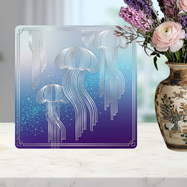 Art Deco Silver Jellyfish Ocean Gradient Design Tile (Creator Uploaded)