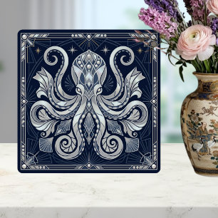 Art Deco Silver Octopus Mandala  Kraken  Tile