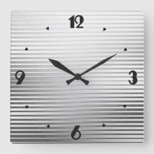 Art Deco Silver Satin Stripes Square Wall Clock