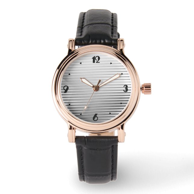 Art Deco Silver Satin Stripes Watch (Front)