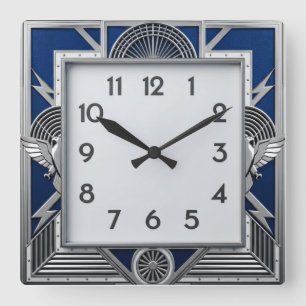 Art Deco Silver Square Wall Clock