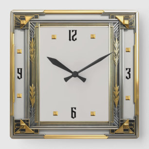 Art Deco Silver Square Wall Clock