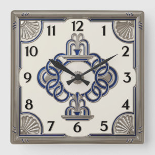 Art Deco Silver Square Wall Clock