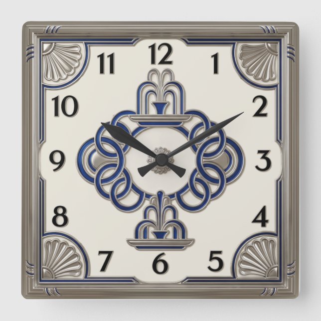 Art Deco Silver Square Wall Clock (Front)
