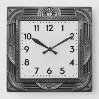 Art Deco Silver Square Wall Clock