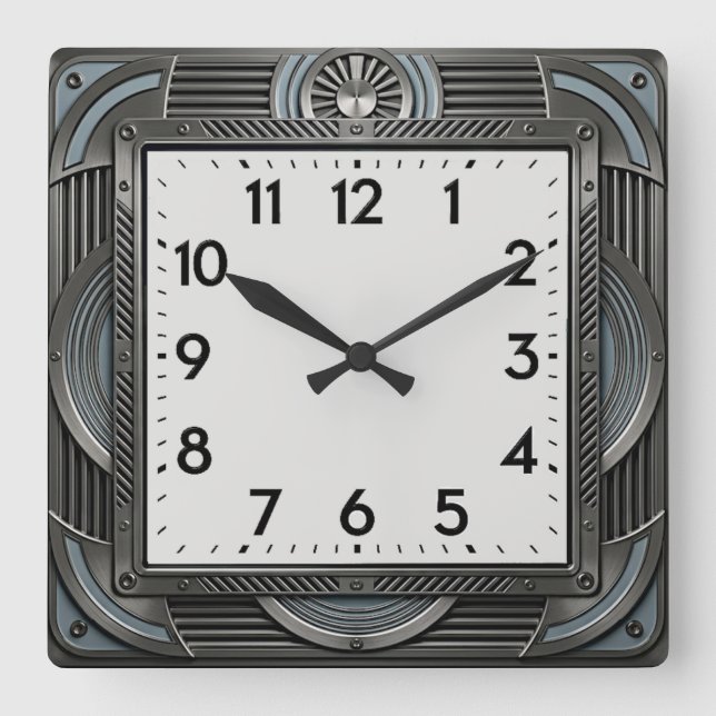 Art Deco Silver Square Wall Clock (Front)