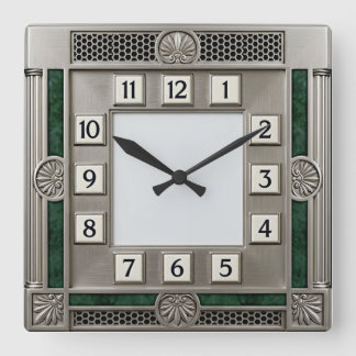 Art Deco Silver Square Wall Clock