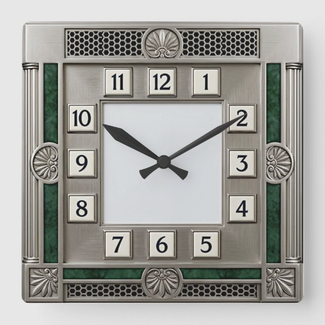 Art Deco Silver Square Wall Clock (Front)
