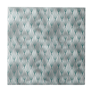 Art Deco Silver Teal Graphic Tile