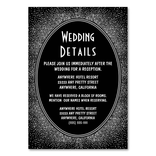 Art Deco Silver Wedding Reception Insert Cards (Front)