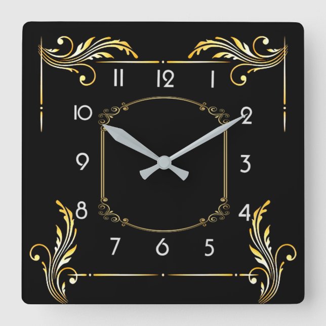 Art Deco simple black Square Wall Clock (Front)